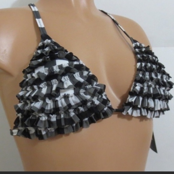 Beach Joy Blk Flouncy Ruffle Halter String Bikini - Picture 5 of 8